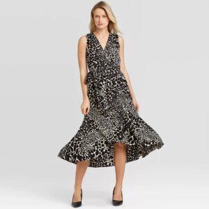 NWT Who What Wear Black & Cream Animal Print Wrap Dress